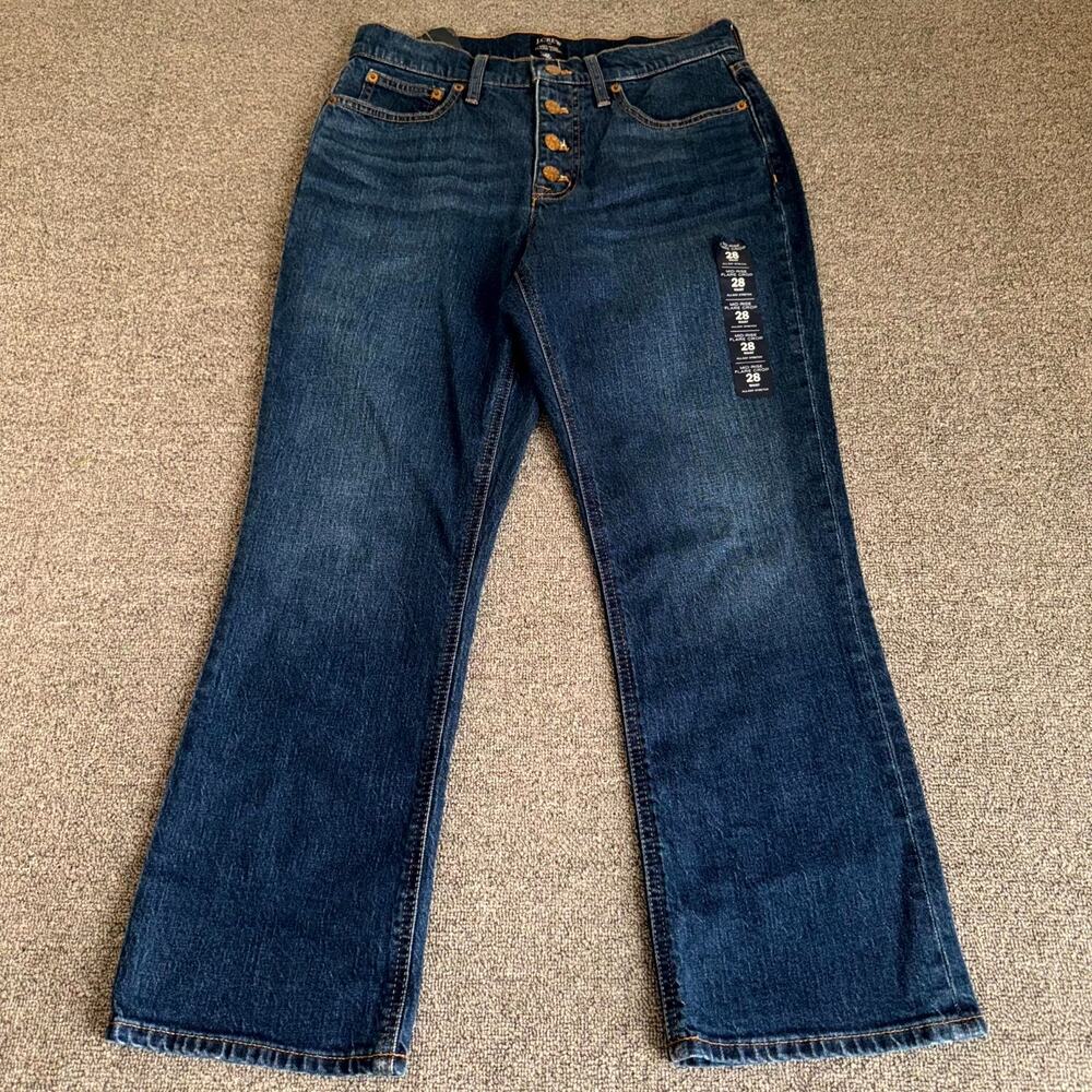 J.Crew Mid Rise Flare Crop Jeans Womens 28 Blue Denim Medium Wash Button Fly NWT